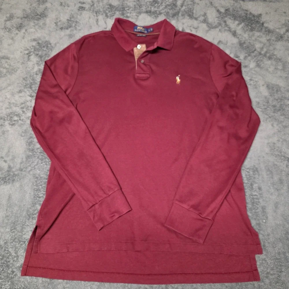 Polo Ralph Lauren Polo Shirt Mens L Pima Soft Touch LongSleeve Burgundy Classic